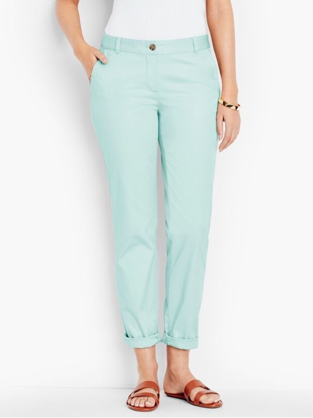 Talbots Girlfriend Chino Pants Size 12 Aqua Blue Cropped Ankle Casual Stretch